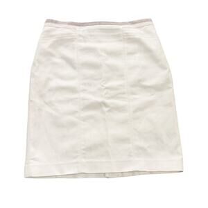 Club Monaco Cream Pencil Skirt Contrast Brown Band Size 8